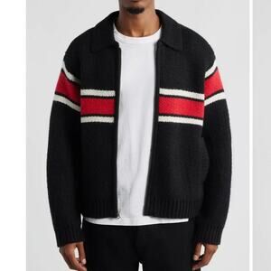 Obey Bernard Red Black Zip Chunky Knit Wool Blend Cardigan Mens Size Large